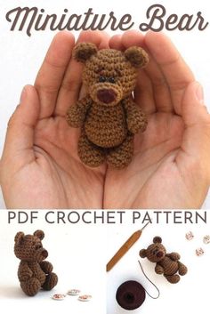 there is a crochet bear in the palm of someone's hand