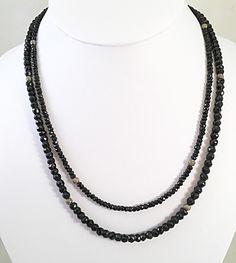 Luxury Black Beaded Jewelry, Elegant Black Spinel Necklace For Formal Occasions, Black Round Necklace For Evening, Formal Black Necklaces With Black Beads, Black Single Strand Necklace, Black Round Necklaces For Evening, Elegant Double Strand Black Bead Jewelry, Elegant Silver Black Spinel Necklace, Elegant Black Spinel Beaded Necklace