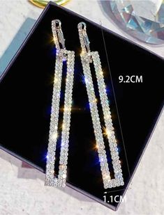 Luxury Long Rhinestone Rectangle Drop Earrings.  These earrings are timeless and sophisticated. Shein Earrings, Long Earrings Silver, Dress Boutiques, Silver Earrings Wedding, Geometric Crystal, Crystal Statement Earrings, Rectangular Earrings, Black Gold Ring, Successful Woman