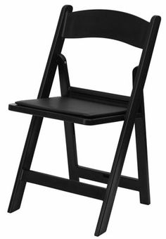 a black plastic folding chair on a white background