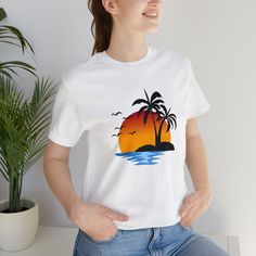 Sunset Sunshine T-shirt, Design  shirt for women and men summer vacation. This is a great gift for Beach Lovers and Sunset Lovers. White Tropical T-shirt For Beach Season, White T-shirt For Family Beach Vacation, White Summer T-shirt With Custom Print, White Tropical T-shirt With Relaxed Fit, White Relaxed Fit Tropical T-shirt, Summer Crew Neck Shirt For Family Vacation, Short Sleeve Shirt For Family Beach Vacation, White Shirt For Family Vacation In Summer, White Shirt For Family Vacation And Summer