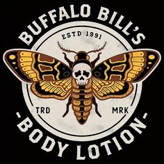 the logo for buffalo bill's body lotion with a skull and butterfly on it