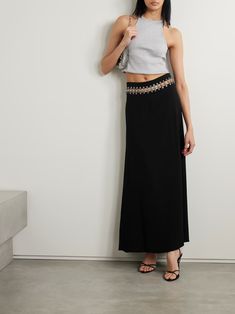 RABANNE Cutout embellished cady maxi skirt | NET-A-PORTER Embellished Long Evening Skirt, Embellished Maxi Skirt For Evening, Embellished Long Maxi Skirt For Evening, Designer Skirts, Punk Inspiration, Exclusive Dress, Skirts For Women, Glamour Fashion, Skirt Design