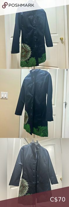 DESIGUAL Women's Navy Trench Coat Buttons Down Closure