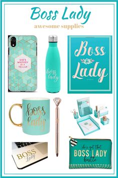 the boss lady gift set is shown with its accessories and other items, including a phone case