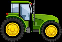 a green tractor with yellow wheels on a white background is shown in this image, it appears to be an illustration