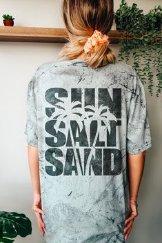 Sun Salt Sand Shirt, Beach Shirt, Summer Vacation Shirt, Summer Beach Life Shirt, Summer Vibes, Spring Break Tees, Tie Dye Shirt, Unisex tee Hey there!! This T-shirt is printed here at Lion Pride Printing! Every shirt we print on is brand new and inspected after purchase, a second inspection is done after printing! Processing Time is 3-5 business days -Unisex Sizing (Fits True To Size) - 100% Ring Spun Cotton (Comfort Colors) *Care Instructions* - Wash Shirt inside out in COLD water on a gentle cycle or by hand. -Do not bleach or use harsh detergents -Air drying is recommended just so it doesn't shrink -Do not iron directly on print Please note that since each shirt is Garment Dyed, one shirt may be slightly a different shade from the other! If you have any questions please send us a messa Summer T-shirt With Sublimation Print And Relaxed Fit, Casual Beach Camp Shirt With Letter Print, Relaxed Fit Palm Tree Print T-shirt, Tie Dye Short Sleeve Vacation Top, Tie Dye Short Sleeve Top For Vacation, Beach Camp Shirt With Graphic Print And Relaxed Fit, Casual Vacation Tops With Sublimation Print, Summer Camp Shirt With Letter Print And Short Sleeves, Relaxed Fit Graphic Print Camp Shirt For Beach