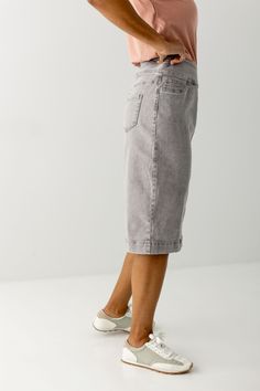 This soft denim skirt has a vintage wash for that lived in look we love. It is made from a quality, stretch denim to ensure a modest and flattering fit. Featuring a wide waistband for extra comfort and easy styling. This skirt was designed with everyday wear in mind and will pair well with just about any casual top in your wardrobe. 75% Cotton 23% Polyester 2% Spandex Wash Cold Gentle Cycle Hang to Dry Low Iron if Needed Model A Height 5'9" | Wearing Size 4 in 26" Length Model B Height 5'6" | We Knee-length Medium Wash Denim Bottoms, Stretch Medium Wash Denim Skirt, Stretch Denim Skirt In Medium Wash, Mid-rise Washed Denim Skirt For Spring, Light Wash Knee-length Bottoms For Spring, Knee-length Light Wash Bottoms For Spring, Spring Light Wash Knee-length Bottoms, Spring Stretch Washed Bottoms, Denim Blue Stretch Knee-length Bottoms