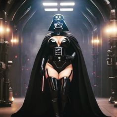 a woman dressed as darth vader in a star wars scene