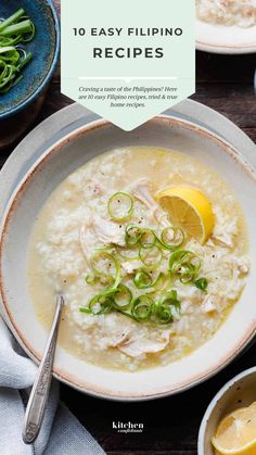 10 easy Filipino recipes Arroz Caldo Recipe, Chicken Arroz Caldo, Chicken Adobo Filipino, Filipino Beef Stew, Filipino Pork Adobo, Pancit Noodles, Caldo Recipe, Lumpia Recipe, Easy Filipino Recipes