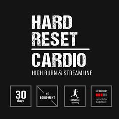 the logo for hard rest cardio high burn and streamline is shown in white