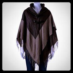 Nwt Poncho. Cute With 2 Toggles Cozy Brown Outerwear One Size, Brown Poncho For Layering, One Size, One-size Brown Cape For Fall, One Size Brown Cape For Fall, Brown Long Sleeve One-size Cape, Brown Cape For Cold Weather, Brown Winter Cape, Brown One-size Poncho For Spring, Brown Winter Cape For Cold Weather