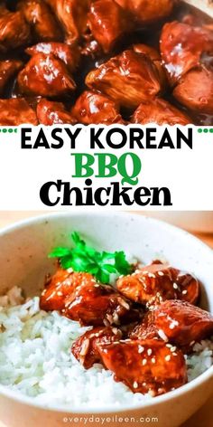 easy korean bbq chicken with rice in a bowl