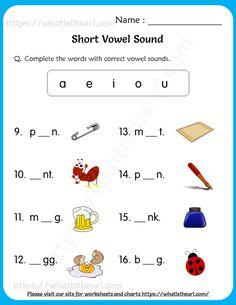 worksheet for short voel sound