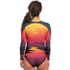 Description Specifications Shipping Put the body in bodysuit this season and score some serious fashion points. This flattering, polyester-spandex blend bodysuit provides an ultra-soft feel with just the right amount of stretch. You can even swim in it! It features long sleeves, a front zip closure, and UPF 50+ sun protection fabric that will shield your skin from sunburn in strong sunlight. This item is made to order. Please allow 5-10 business days before shipment. • Outer fabric: 82% polyeste Summer Long Sleeve Elastane Bodysuit, Trendy Fitted Long Sleeve Swimwear, Trendy Long Sleeve Bodysuit For Beach, Long Sleeve Bodysuit With Thumbholes For Summer, Trendy Long Sleeve Bodysuit For The Beach, Summer Long Sleeve Bodysuit With Thumbholes, Long Sleeve Stretch Leotard For Swimming, Long Sleeve Bodysuit For Summer Swimming, Long Sleeve Stretch Bodysuit For Swimming