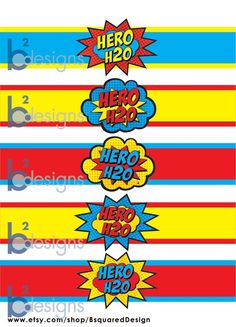 the superhero word stickers are in different colors