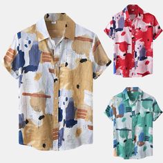 * Item: Men's Watercolor Print Short Sleeve Button Fashion Casual Turn-Down Shirt Blouse * Condition: 100% Brand New * Color: Green   Red   Brown   * Size:Asian M-3XL * Package:1pc Shirt  (without any accessories ）    Please note: 1.Please allow a little error due to manual measurement. 2.The color maybe a little difference because of the light,screen reflection etc. 3.If you are not sure what size to choose, you can tell us your height and weight, we will recommend the right size for you. Men's Fashion Casual, Printed Shirts Men, Button Fashion, Jumpsuit Men, Men Shirt Style, Collar Shirt, Watercolor Print, Mens Fashion Casual, Printed Shorts