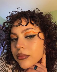 Orange Flower Makeup, Pink Orange Makeup Look, Orange Brown Makeup Looks, Orange Inner Corner Makeup, Red Orange Makeup Looks, Orange Hair Makeup Looks, Orange And Pink Makeup Looks, Brown And Orange Makeup, Orange Eye Makeup Looks