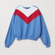 Brand New!! H&M Divided Color Block Sweatshirt Wide-Cut, Color-Block Sweatshirt With Dropped Shoulders, Long Sleeves, And Ribbing At Neckline, Cuffs, And Hem. Soft, Brushed Inside. 60% Cotton 40% Polyester (There Is A Tiny Ink Mark & Loose Thread On Top Shoulder Area) Photos Attached. Does Not Affect The Top. Blue Winter Tops With Contrast Color, Blue Contrast Color Sweatshirt For Fall, Blue Cotton Color Block Sweater, Blue Sweatshirt With Contrast Color For Fall, Sporty H&m Crew Neck Tops, H&m Sporty Crew Neck Tops, Trendy Blue Color Block Tops, Blue Sporty Sweatshirt With Contrast Color, Sporty Blue Color Block Sweatshirt