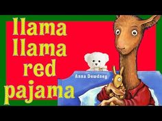 the llama red pajama is holding a teddy bear in his arms and looking at him