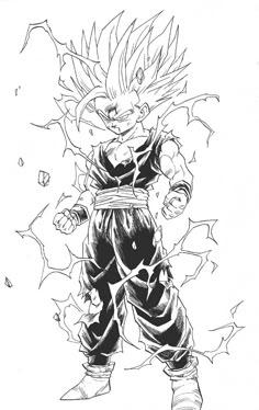 a drawing of the character gohan from dragon ball zoroe, drawn by hand