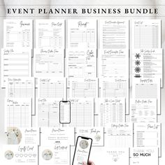 the event planner business bundle is shown on top of a white sheet with black writing