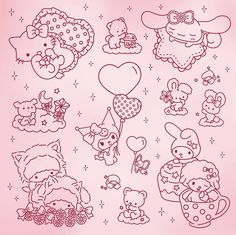 an image of hello kitty stickers on a pink background