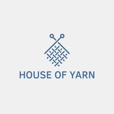 the logo for house of yarn, which is designed in blue and white with an image of