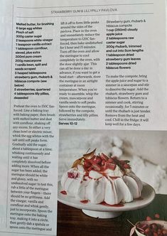 an article in the food and drink magazine features a cake with strawberries on top