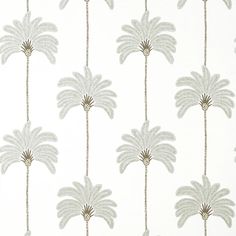 a white wallpaper with silver palm trees on the front and back side of it