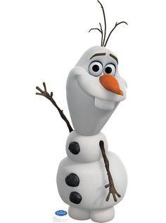 the character frozen is smiling and holding a stick in his hand, while wearing an orange nose