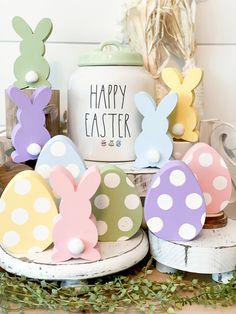 easter decorations with polka dots and painted eggs