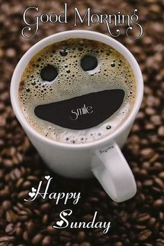 a cup of coffee with a smiley face drawn on it and the words good morning smile