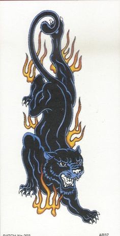 an image of a black panther with flames on it's back and the tail