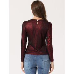 The metallic fabric adds multi-shine to this comfy and casual puff-sleeve top. Patterned in metallic, this round-neck shirt is suitable for a night out, club, and parties. Wear it with wide-leg trousers or style it with leather leggings and heels for the evening. It's designed with a round neck and puff sleeves and it has textured fabric that sets it apart from a more simplistic style. Metallic Tops, Night Out Club, Leggings And Heels, Sparkly Party, Simplistic Style, Halloween Long Sleeve, Round Neck Shirt, Metallic Fabric, Tops Black