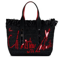 Christian Louboutin Frangibus Cl Raffia Spiked Studded Tote Handbag Bag Crafted Of Raffia With Fringe Edges, The Frangibus Tote Bag From Christian Louboutin Features Studded Leather Handles And Logo Embroidery. Two Top Leather Handles Reinforced By Signature Mixed Studs. Interior Slip Pocket Magnetic Closure Metal Feet Polyester/Leather Lining: 100% Cotton Made In Italy Size: About 14"W (Bottom) X 12"H X 8.5"D Brand New With The Tag Attached, A Care Booklet And A Dust Bag. Raffia Tote Bag, Louboutin Bags, Embroidered Tote Bag, Embroidered Tote, Christian Louboutin Women, Louis Vuitton Shoulder Bag, Black Tote, Studded Leather, Small Tote