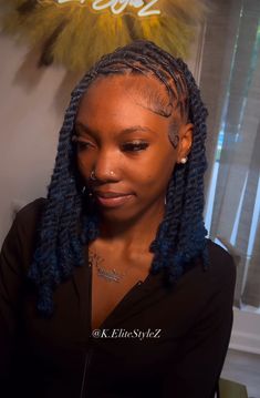 Blue Black Locs, Midnight Blue Locs, Loc Hairstyles For Women Medium Length, Dark Blue Locs, Loc Dye, Blue Locs, Blue Dreads, January Colors, Loc Hairstyles