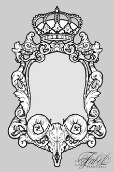 a black and white drawing of an ornate frame