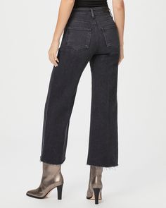 This modern high-waisted wide leg has an easy, relaxed fit and an ankle length silhouette. This style is cut from our PAIGE Vintage denim and comes in a vintage black wash with whiskering, fading, and a raw hem. PAIGE Vintage takes all of the work out of breaking in your favorite pair of vintage jeans. We've combined the comfort of stretch with everything you love about authentic vintage denim to create super soft jeans that feel perfectly lived-in from the very first wear. Black Lotus, Soft Jeans, Breaking In, Denim Branding, Vintage Jeans, Vintage Denim, Everyday Look, Ankle Length, Straight Leg Jeans