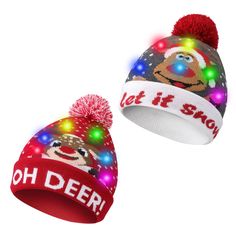 PRICES MAY VARY. PREMIUM MATERIAL - Warm and comfortable acrylic fabric, skin-friendly and soft, double layer winter knitted led cap keeping head warm from 360 degree with adorable style, well for indoor and outdoor EASY-TO-USE - 6 colorful LED flashing lights powered by 2 * CR2032 lithium coin cell batteries (included). Turning switch to "ON" position to activate the lights. 36 hours of running time PACKAGE INCLUDING - 2 pack led xmas christmas hats came with additional 4 pcs replaceable batter Light Up Hats, Christmas Beanie, Winter Schnee, Beanie Cap, Hat Beanie, Acrylic Fabric, Winter Warmers, Knit Cap, Christmas Hat