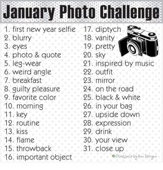 the january photo challenge is shown in black and white