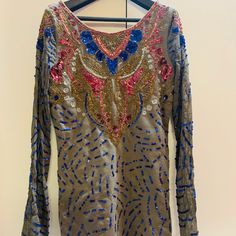 Brand New Bohemian Embellished Mini Dress For Evening, Bohemian Sequin Mini Dress For Party, Bohemian Long Sleeve Beaded Dress, Long Sleeve Beaded Party Dress, Long Sleeve Beaded Dresses For Party Season, Free People Dress, Beaded Dress, Free People, Long Sleeve Dress