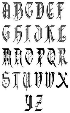 an old gothic font with the letters and numbers on it, all in different styles