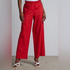 Ny & Co. Xl Tall Wide Leg Pants Color: Red Fabric: 55% Linen 45% Rayon Smocked Waist, With Pockets Measurements: Waist 18” Flat, 26” Stretched Flat Inseam 34” Rise 14” Red Non-stretch Summer Pants, Red Wide Leg Pants With Elastic Waistband, Casual Red Bottoms For Daywear, Chic Red Bottoms For Spring, Chic Red Spring Bottoms, Red Wide-leg Relaxed Fit Pants, Red Wide Leg Summer Loungewear Pants, Relaxed Fit Red Wide Leg Pants With Elastic Waistband, Red Wide Leg Pants For Summer Loungewear