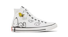 PRICES MAY VARY. High tops Contrast stitching Lacing top Fabric: canvas Custom Chuck Taylors Painted Shoes, Customized White Converse, Painted Converse High Tops White, Painted White Converse, Snoopy Converse, High Top Sneakers Men, Snoopy Shoes Converse, Embroydered Chuck Converse, Cute Converse Shoes