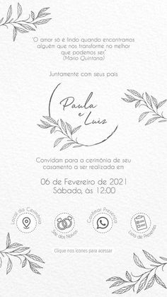 the back side of a white card with leaves and flowers on it, in spanish