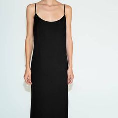 Round Neck Midi Dress Spaghetti Straps Back Vent Hidden In-Seam Zipper Closure At Side Size: Xs Color: Black Outer Shell 67% Polyester 29% Viscose 4% Elastane New With Tags Zara Limited Edition, Dress Spaghetti Straps, Dress Spaghetti, Black Midi, Spaghetti Strap Dresses, Zara Black, Black Midi Dress, Zara Dresses, New Dress