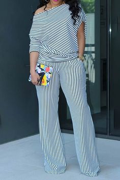 Color: WHITE, Size: M Dress With Gloves, Wide Leg Pant Suit, Striped Two Piece, Spaghetti Strap Mini Dress, Boat Neck Tops, Summer Stripes, Top Pants Set, Casual Stripes, Collar Top