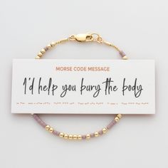 A beautiful chain and bead bracelet with "I'll help you bury the body" hidden message in morse code. This unique and humorous design makes for a perfect best friend or sister gift, with each dainty bead and dash carrying a secret reminder of your special bond. As your friend wears the bracelet, they carry the message close to them, serving as a reminder of your friendship.  *listing is for one morse code bracelet    BRACELET  * High quality glass seed beads in: egg shell, turquoise, mauve, peach Cute Christmas Gifts For Best Friends, Morse Bracelet, Bracelet For Best Friend, Morse Code Jewelry, Code Morse, Message Bracelet, Hidden Message, Morse Code Bracelet, Egg Shell