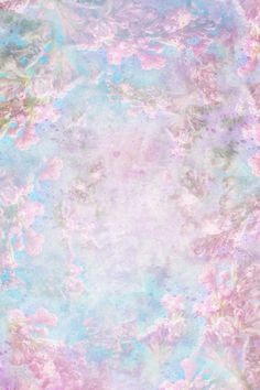 an abstract painting with pastel colors and pink flowers on the bottom half of it